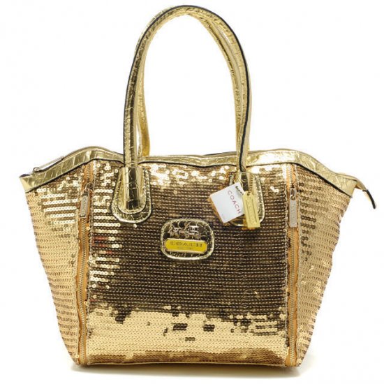 Coach Poppy Blaire In SequIn Signature Small Gold Totes ABK